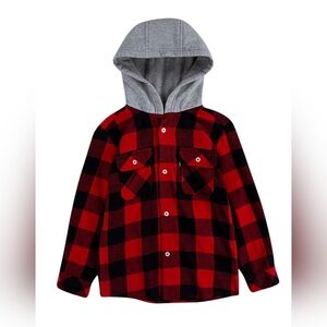 Levi's Buffalo check plaid button front hooded flannel shirt youth large